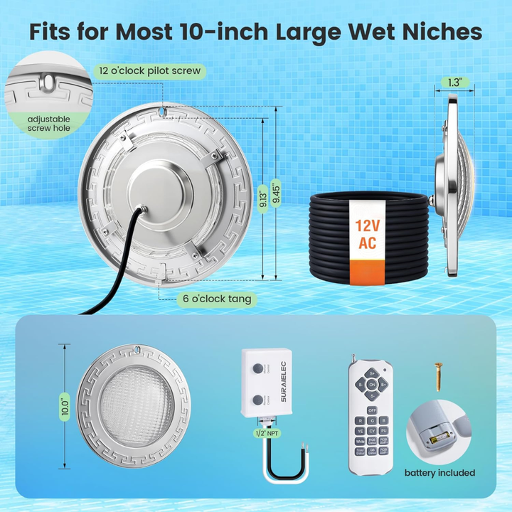 Outdoor Landscape Lighting LED 12V Low Voltage PL35 12V AC Remote-Operated LED Stainless Steel Pool Light Jacuzzi Spa RGBW Color Changing Low Voltage Light with Remote Control