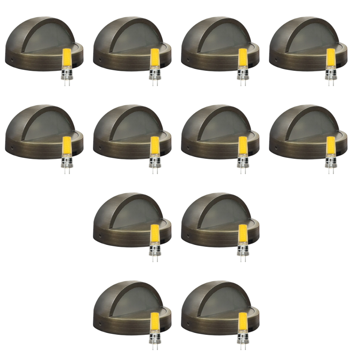 STB09 4x/8x/12x Package LED Brass Round Deck Light Surface Mount 12V Low Voltage Landscape Lighting 3W 3000K Bulb