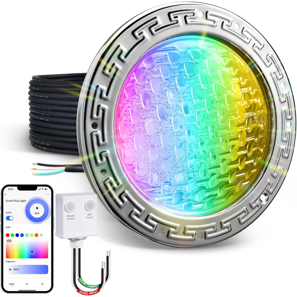 PL35 12V AC Smart LED Stainless Steel Pool Light Jacuzzi Spa RGB Color Changing Low Voltage Light, Works with Alexa, Google Assistant via Smart Life App