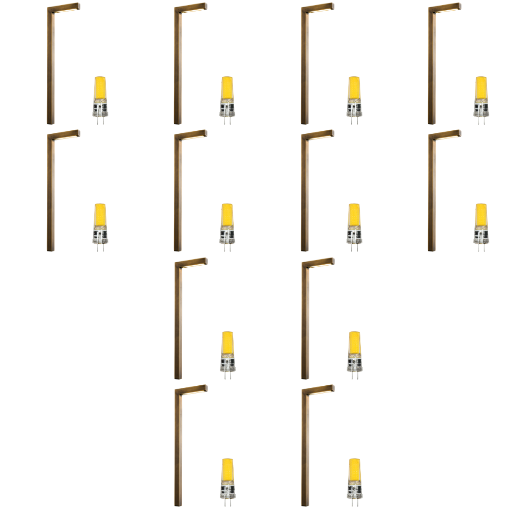 PLB10 4x/8x/12x Package LED Brass L-Shaped 12V Low Voltage Landscape Lighting Pathway Light 3W 3000K Bulb