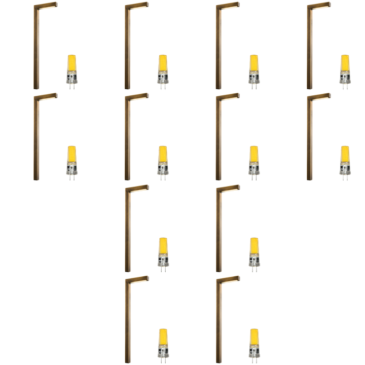 PLB10 4x/8x/12x Package LED Brass L-Shaped 12V Low Voltage Landscape Lighting Pathway Light 3W 3000K Bulb