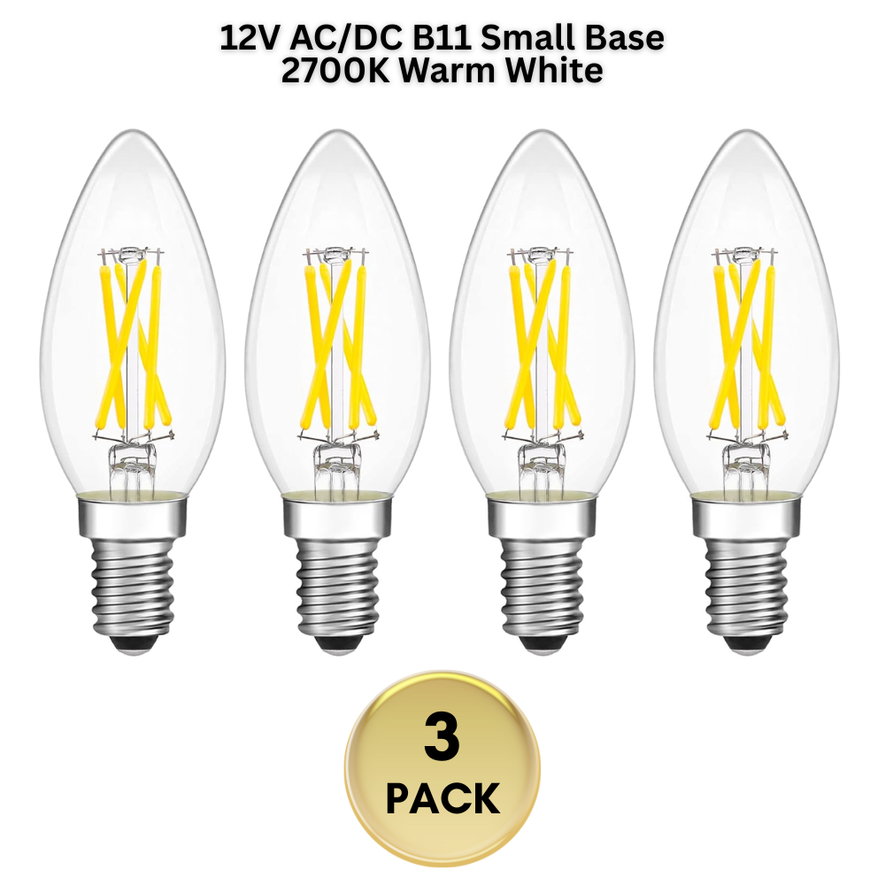 E12 4W Filament 12V AC/DC Candelabra and Small Base Package Low Voltage LED Light Bulbs Dimmable Energy Saving Light Bulb