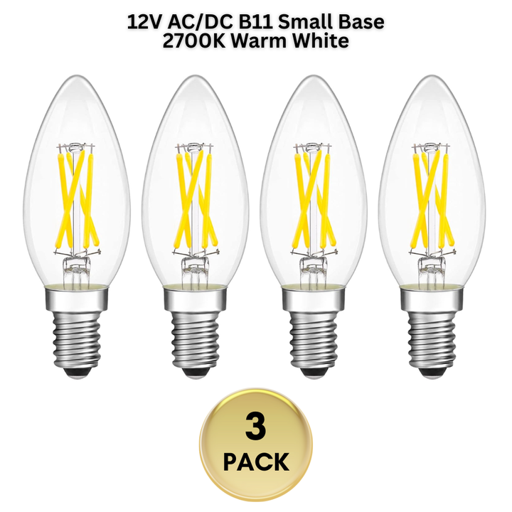 E12 4W Filament 12V AC/DC Candelabra and Small Base Package Low Voltage LED Light Bulbs Dimmable Energy Saving Light Bulb