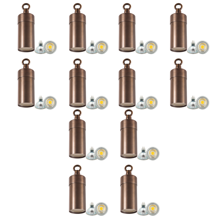 HLB01 4x/8x/12x Package 12V LED Low Voltage Brass Cylinder Pendant Light Hanging Downlight Fixture 5W 3000K Bulb