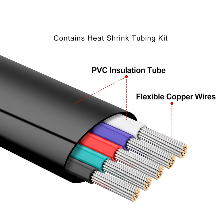 100ft RGBW LED Extension Cable 22 Gauge 5Pin 12V-24V DC Electrical Wire 5 Colors 22AWG Wires with 10PCS Heat-shrinkable Tubes for RGBW 3528 5050 Led Strip