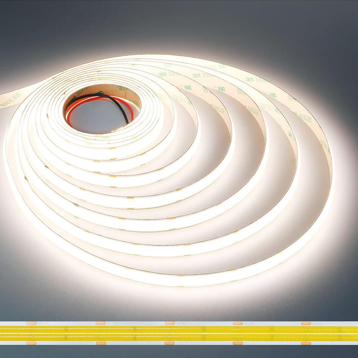 SLD15 Dotless Linear Single-Color 3000K/4000K/5000K LED Dimmable, 7.6W/ft 16.4ft COB Strip Lights IP20 Low Voltage 12mm DC24V Dual Row Super Bright Tape Light