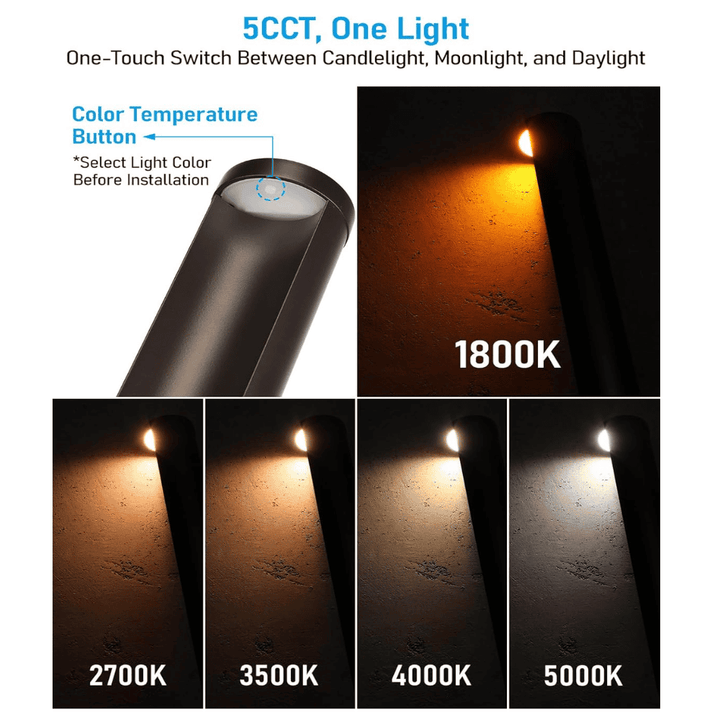 ALP16 12-Pack 5W 5CCT 1800K/2700K/3500K/4000K/5000K or Single-Color 3000K Warm White Integrated LED Landscape Pathway Light Package, 12V Low Voltage Side Lit Path Lights