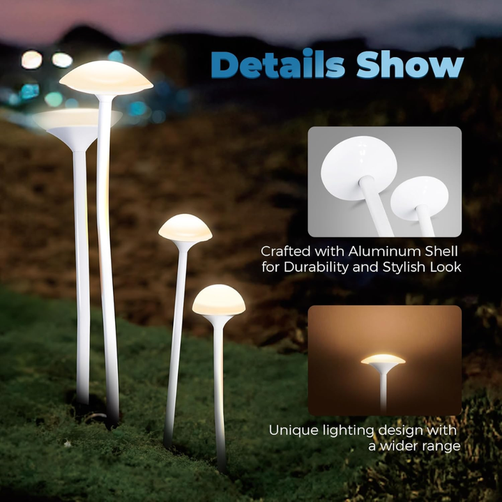 Outdoor Landscape Lighting LED 12V Low Voltage ALP71 DC24V Set of 8 White Mushroom Aluminum 3000K Warm White Integrated LED Low Voltage Path Light with Transformer Included