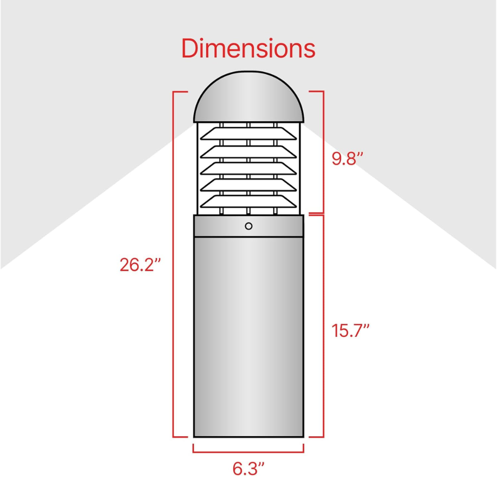 BPLA06 25" 120V 10W 3000K/4000K/5000K 3CCT 1000LM Black Aluminum Round-Top Bollard Light Line Voltage Commercial Bollard Path Light Outdoor Lighting