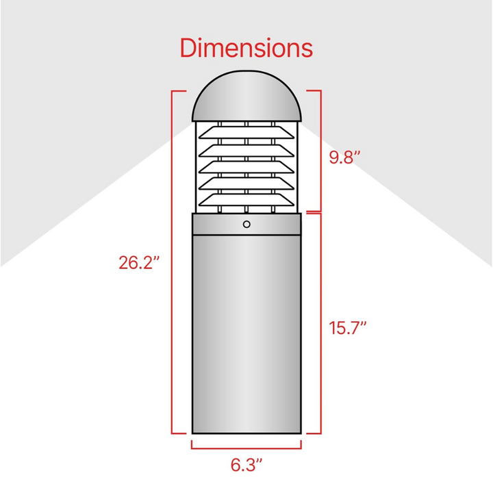 BPLA06 25" 120V 10W 3000K/4000K/5000K 3CCT 1000LM Black Aluminum Round-Top Bollard Light Line Voltage Commercial Bollard Path Light Outdoor Lighting