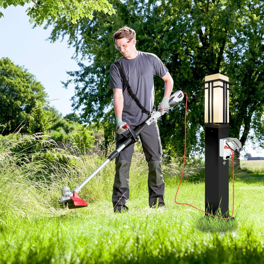 Outdoor Landscape Lighting LED 12V Low Voltage CPLA10 Outdoor Aluminum Post Mounted Lantern Light with 40" Post and Built-in GFCI Outlet, Mount Base E26 Socket Line Voltage 120V AC IP65 Waterproof