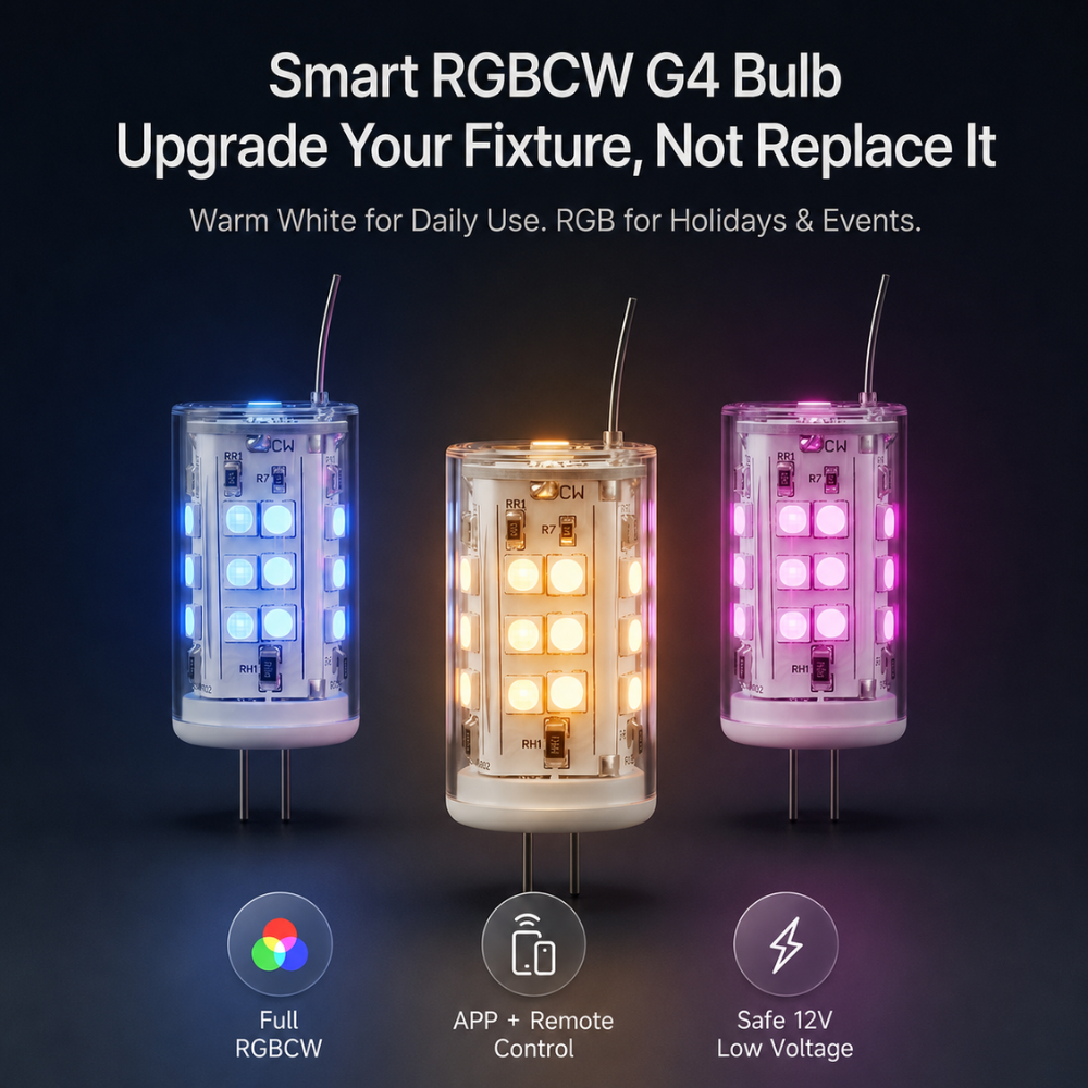 3W G4 RGBCW 2700K-5000K Smart Bluetooth 12V Low Voltage LED Light Bulbs Package with Remote Dimmable Energy Saving