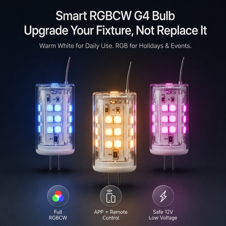 3W G4 RGBCW 2700K-5000K Smart Bluetooth 12V Low Voltage LED Light Bulbs Package with Remote Dimmable Energy Saving