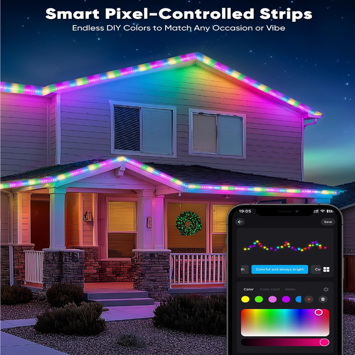 SLNR17 Dotted Neon RGBIC+CCT LED Strip Light 110V IP65 Outdoor Rated Dimmable High Voltage Flexible Rope Light , Mounting Clips, End Cap, Screws, Remote Control and Power Supply