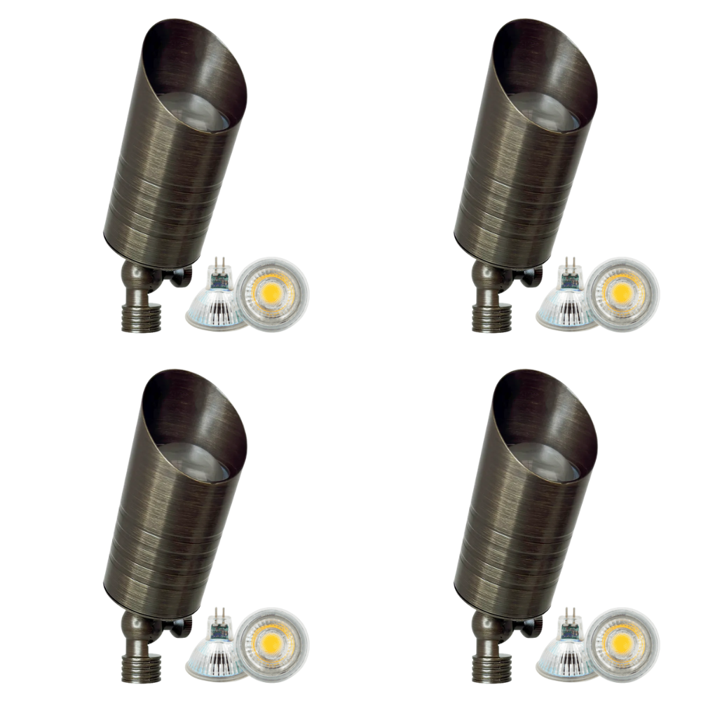 Outdoor Landscape Lighting LED 12V Low Voltage SPB09 4x/8x/12x Package with 5W 3000K Bulb 12V Low Voltage LED Outdoor Landscape Brass Spotlight Natural Brass 4 Pack