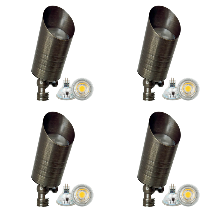 Outdoor Landscape Lighting LED 12V Low Voltage SPB09 4x/8x/12x Package with 5W 3000K Bulb 12V Low Voltage LED Outdoor Landscape Brass Spotlight Natural Brass 4 Pack