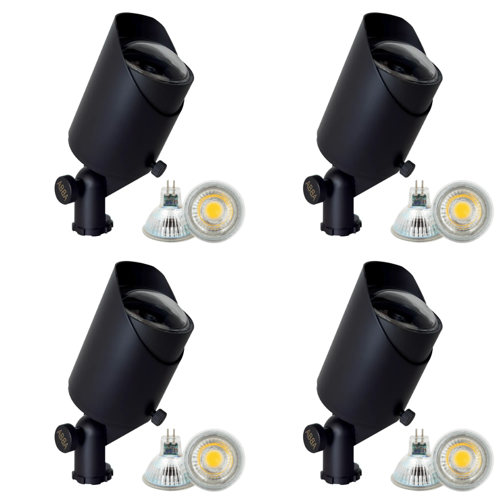 Outdoor Landscape Lighting LED 12V Low Voltage SPB05 4x/8x/12x Package LED Landscape Low Voltage Spotlight Adjustable Outdoor Lighting with 5W 3000K Bulb Dark Brass 4 Pack