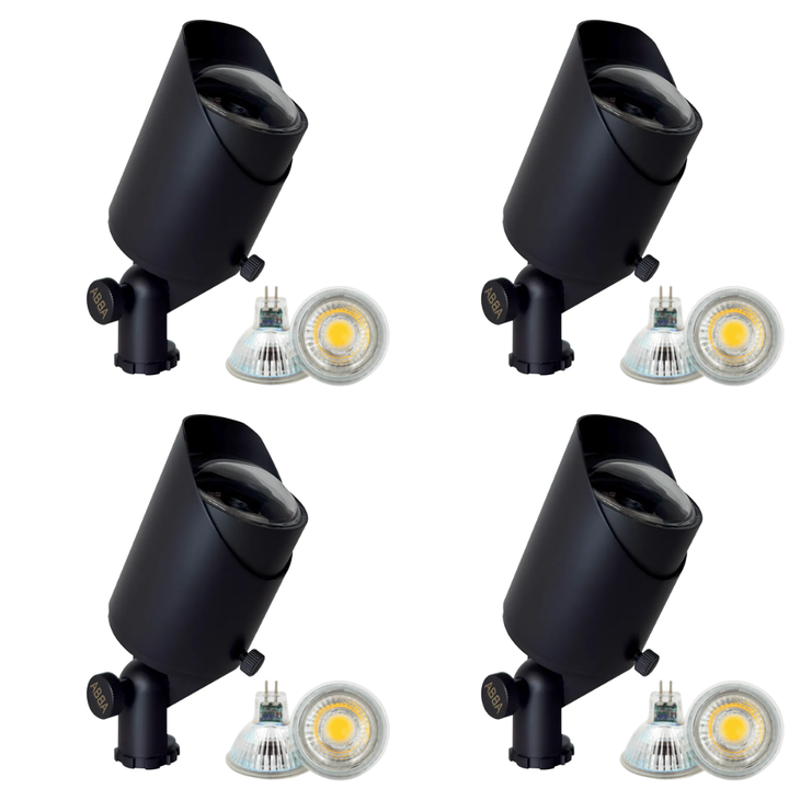 Outdoor Landscape Lighting LED 12V Low Voltage SPB05 4x/8x/12x Package LED Landscape Low Voltage Spotlight Adjustable Outdoor Lighting with 5W 3000K Bulb Dark Brass 4 Pack