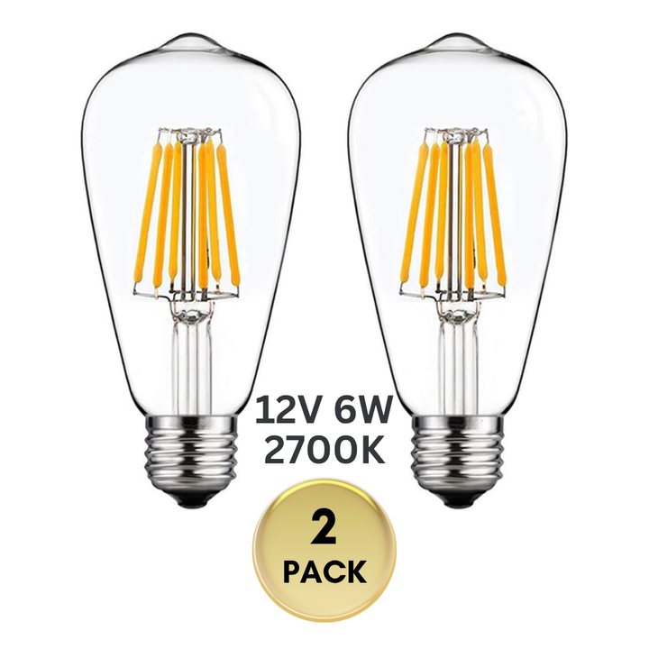 E26 6W 12V-36V 2700K/3000K/6000K AC/DC LED Filament Edison Bulbs Package Dimmable Energy Saving Low Voltage Light Bulb