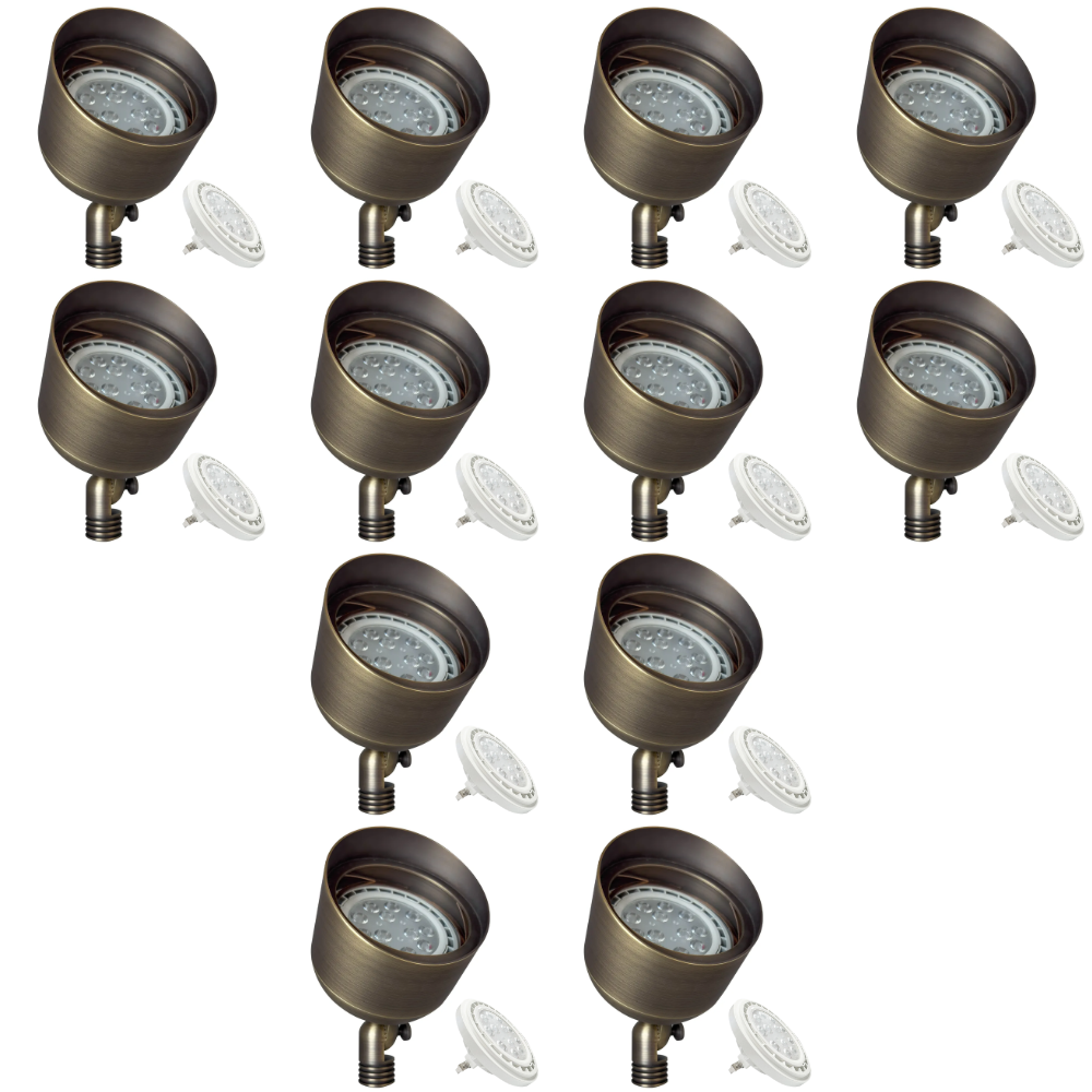 Outdoor Landscape Lighting LED 12V Low Voltage SPB07 4x/8x/12x Brass Outdoor Floodlight 12V Low Voltage LED Landscape Lighting Package with PAR36 10W 160° 3000K Bulb 12 Pack Natural Brass