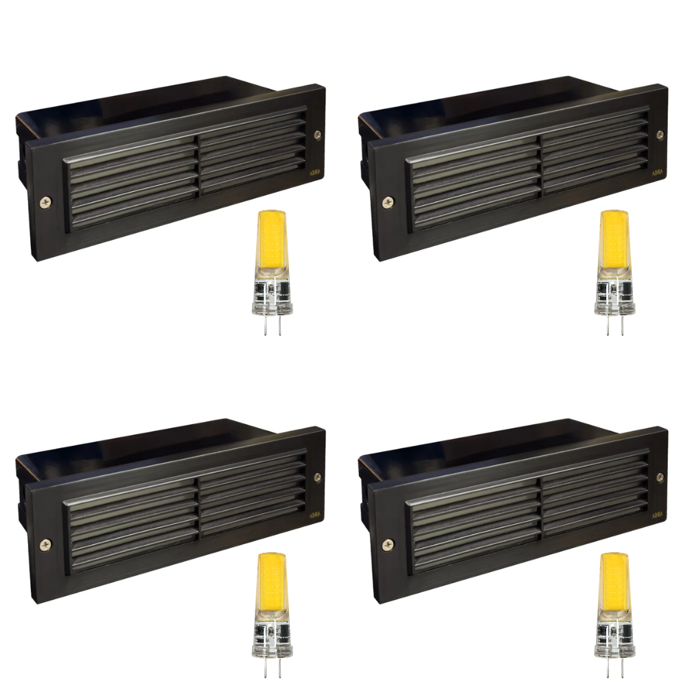 Outdoor Landscape Lighting LED 12V Low Voltage STB03 4x/8x/12x Package Louver Horizontal LED Brass Brick Lights Warm White Edge 12V Low Voltage Outdoor Step Light 3W 3000K Bulb Dark Brass 4 Pack