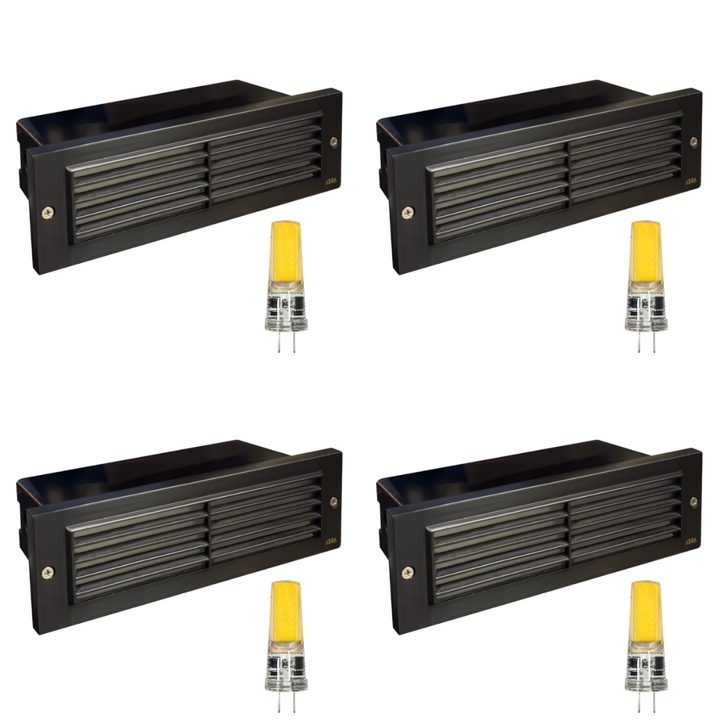 STB03 4x/8x/12x Package Louver Horizontal LED Brass Brick Lights Warm White Edge 12V Low Voltage Outdoor Step Light 3W 3000K Bulb