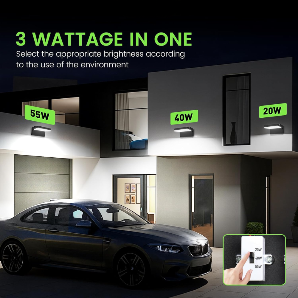 SCA03 Adjustable 20W/40W/55W 3CCT 3000K/4000K/6500K Integrated LED Wall Sconce Flood Light 9″x5.9″x4.5″ 120V Line Voltage Aluminum Wall Sconce Lighting IP65 Waterproof