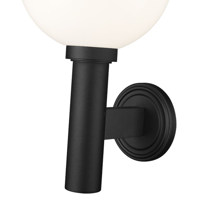 Laurent Outdoor Wall Sconce Light 1 E26 Medium Base Light Bulb Socket Outdoor Marine Grade Aluminum and Glass 12" x 13" x 22.5" Black with White Opal Finish 120V for Garden, Interior, Exterior, Garage and Patio 597B-BK