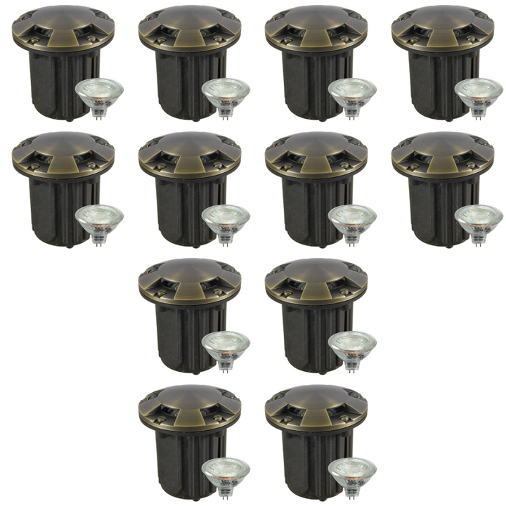 UNB07 4x/8x/12x Package Cast Brass Low Voltage Round Multi-Directional LED In-ground Well Light IP65 Waterproof with 5W 3000K Bulb