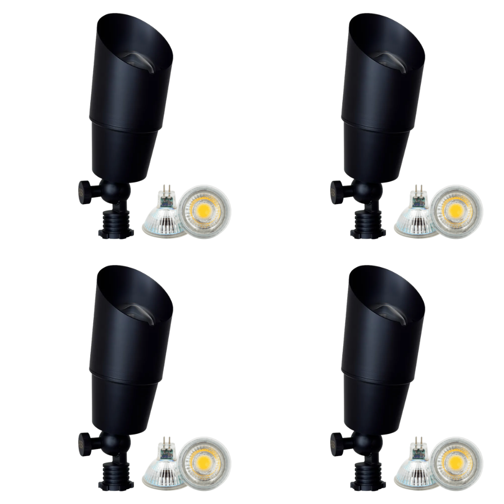 Outdoor Landscape Lighting LED 12V Low Voltage SPB01 4x/8x/12x Package 12V Low Voltage Directional Brass Spotlight Outdoor Landscape Lighting with 3W 3000K Bulb Black Brass 4 Pack