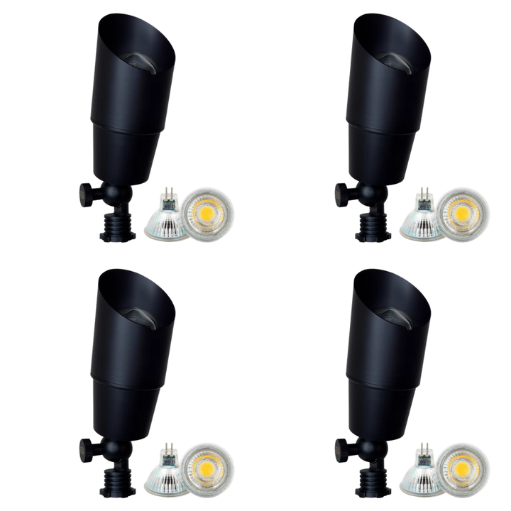 Outdoor Landscape Lighting LED 12V Low Voltage SPB01 4x/8x/12x Package 12V Low Voltage Directional Brass Spotlight Outdoor Landscape Lighting with 5W 3000K Bulb Black Brass 4 Pack