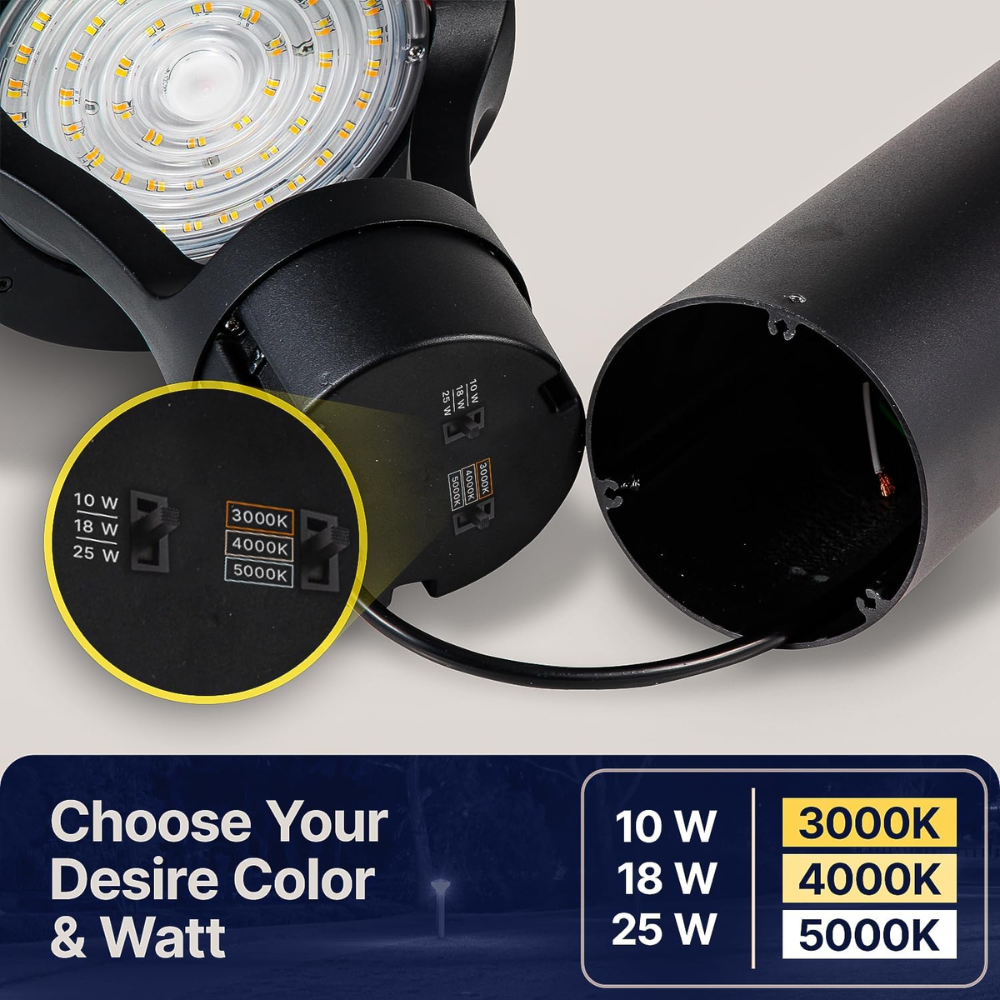 BPLA07 39" 120V Tunable 10W/18W/25W 3000K/4000K/5000K 3CCT Black Aluminum Round-Top Bollard Light Line Voltage Commercial Bollard Path Light Outdoor Lighting
