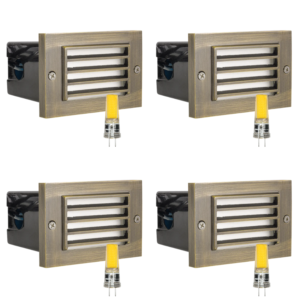 STB02 4x/8x/12x Package Louver Horizontal Waterproof LED Brass Brick Lights Edge Step Lighting 12V Low Voltage 3W 3000K Bulb