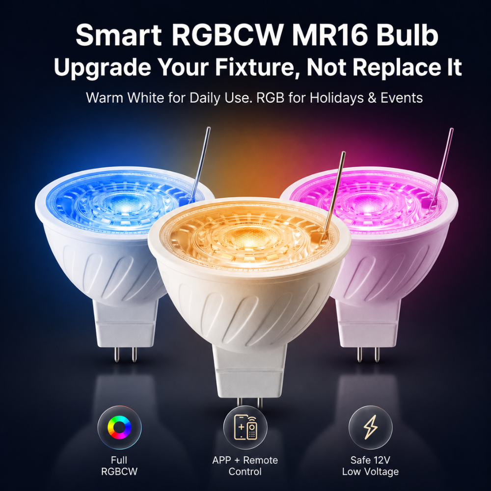 MR16 RGBCW 2700K-5000K Smart Bluetooth 5W 12V Low Voltage LED Bulbs 45° Dimmable Energy Saving Waterproof Light with Antenna and Remote Control