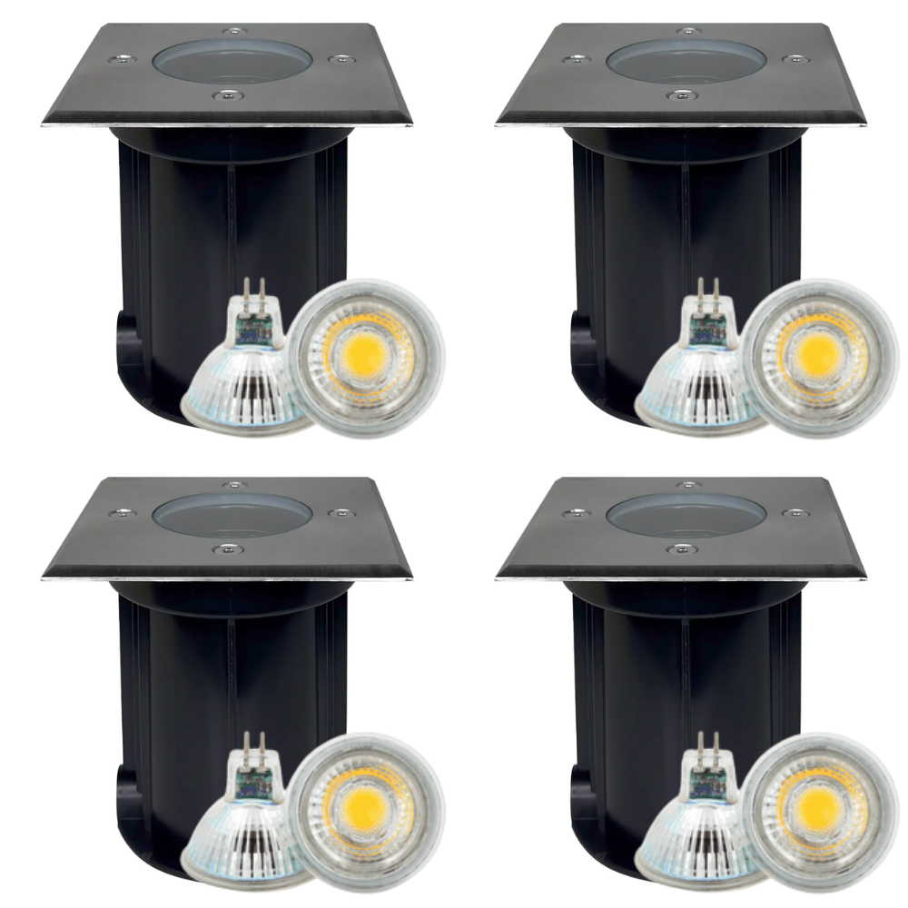 Outdoor Landscape Lighting LED 12V Low Voltage UNS01 4x/8x/12x Package Low Voltage LED In-Ground Well Light Square Stainless Steel Landscape Lighting Waterproof with 3W 3000K Bulb Stainless Steel 4 Pack