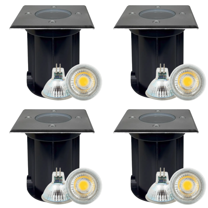 Outdoor Landscape Lighting LED 12V Low Voltage UNS01 4x/8x/12x Package Low Voltage LED In-Ground Well Light Square Stainless Steel Landscape Lighting Waterproof with 3W 3000K Bulb Stainless Steel 4 Pack