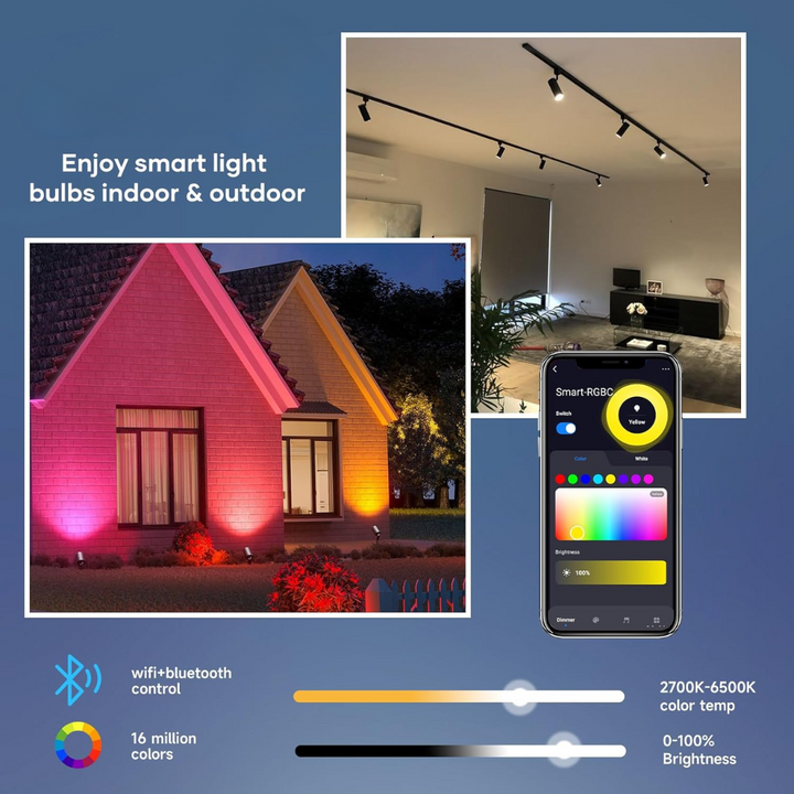 RGBCW MR16 6W Smart WIFI Bluetooth Control LED Light Bulb 6 Pack, Energy Saving RGBCW Color Changing 2700K-6500K 12V Outdoor LED Bulb Compatible with Alexa and Google Assistant