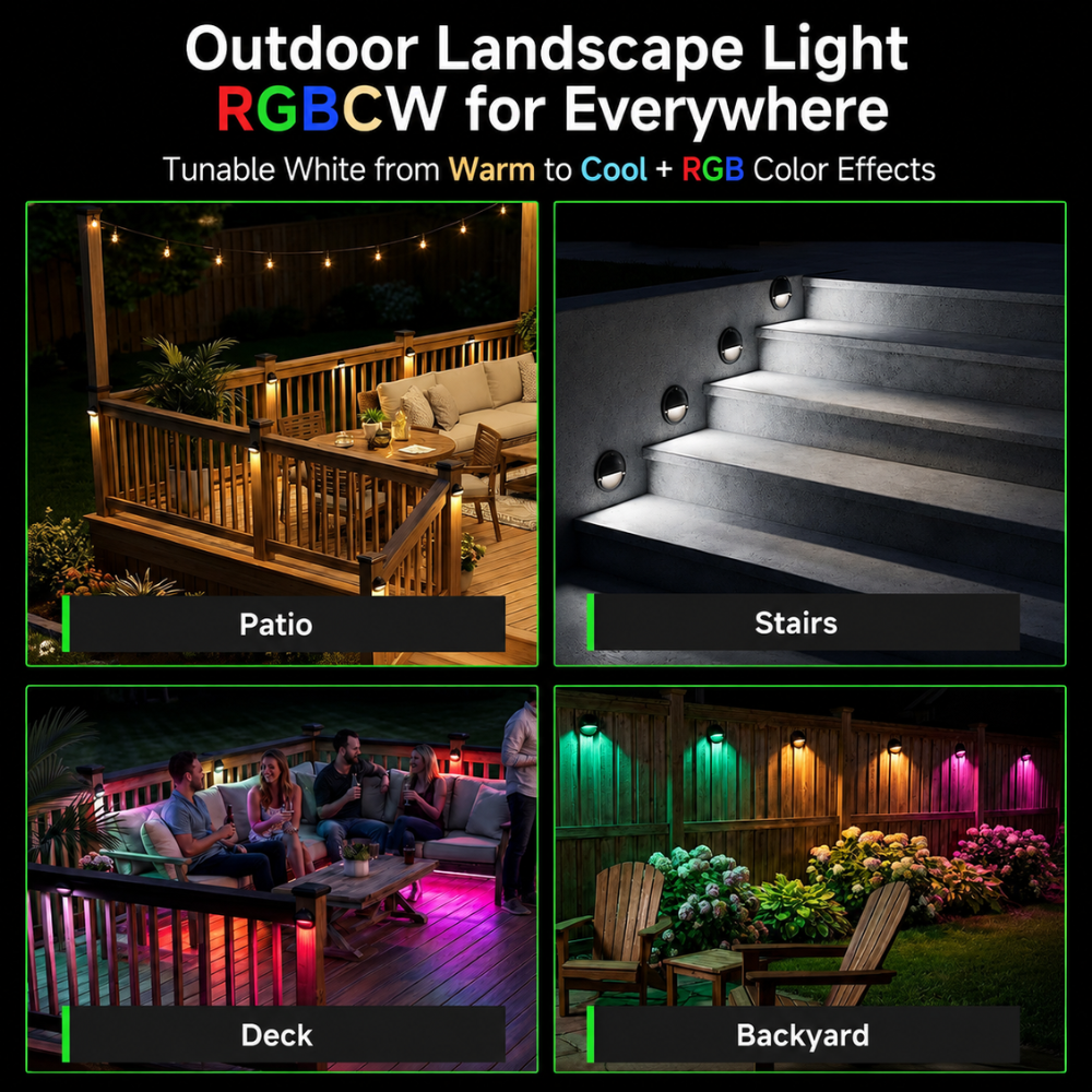 Outdoor Landscape Lighting LED 12V Low Voltage STRA01 3W Bluetooth Smart G4 RGBCW LED 2700K-6000K 12V Low Voltage LED Outdoor Step Deck Lights Package, Step Horizontal Patio Landscape Lights with Remote Control