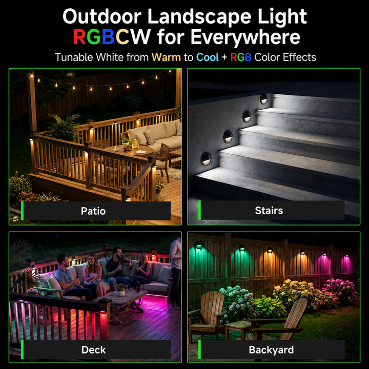 Outdoor Landscape Lighting LED 12V Low Voltage STRA01 3W Bluetooth Smart G4 RGBCW LED 2700K-6000K 12V Low Voltage LED Outdoor Step Deck Lights Package, Step Horizontal Patio Landscape Lights with Remote Control