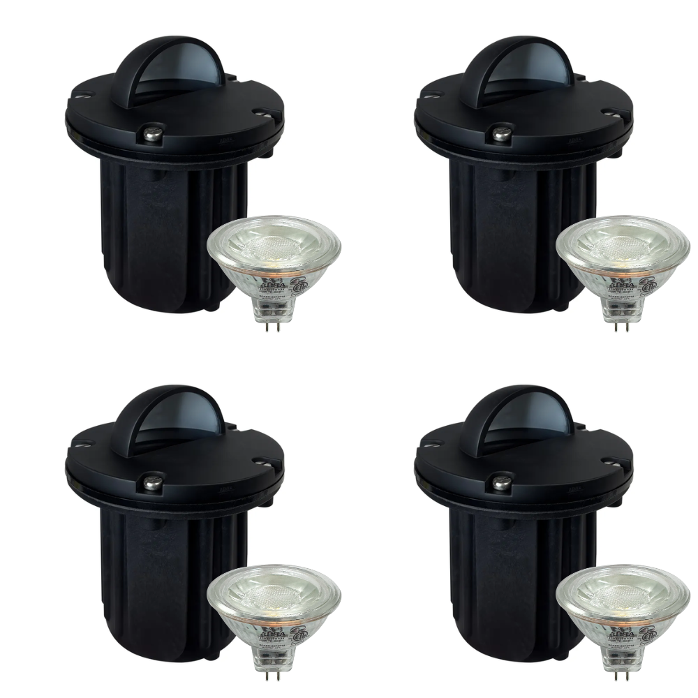 Outdoor Landscape Lighting LED 12V Low Voltage UNB02 4x/8x/12x Package Cast Brass 12V Low Voltage Half Moon Round LED In-ground Well Light IP65 Waterproof with 3W 3000K Bulb 4 Pack Black Brass