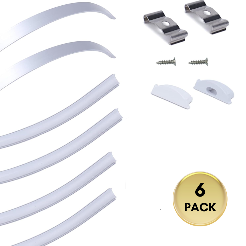 AC12 U-Shaped Rectangular Flexible Black and Silver Finish Aluminum Channel with Frosted Plastic Cover 3.3FT/1M For Max 12mm Width LED Strip Lights Pack of 6/10/20