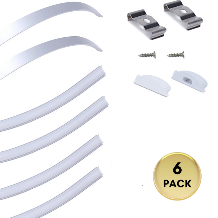 AC12 U-Shaped Rectangular Flexible Black and Silver Finish Aluminum Channel with Frosted Plastic Cover 3.3FT/1M For Max 12mm Width LED Strip Lights Pack of 6/10/20