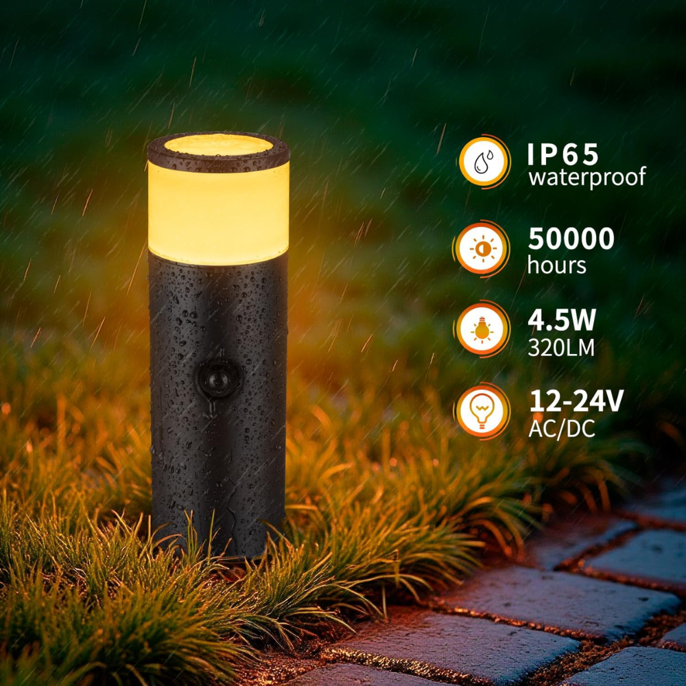 Outdoor Landscape Lighting LED 12V Low Voltage ALP26 4-Pack 11" 5CCT 1800K/2200K/2700K/4000K/5000K 4.5W 320LM Black Aluminum Bollard Path Light Low Voltage Outdoor Lighting IP65