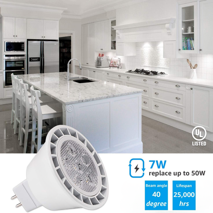 6-Pack MR16 7W 12V Low Voltage LED Bulbs 490LM Dimmable Energy Saving Waterproof Light CE & RoHS Certified