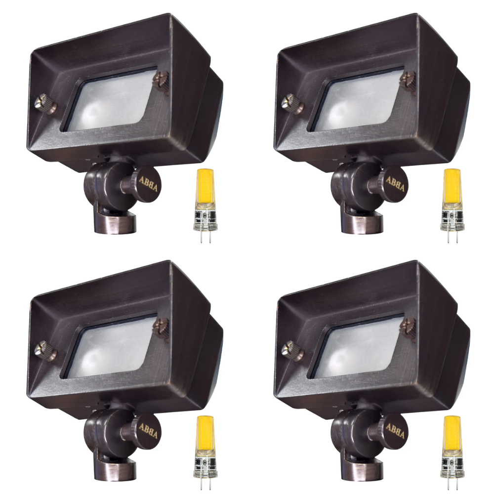 Outdoor Landscape Lighting LED 12V Low Voltage FPB01 4x/8x/12x Package Brass Rectangular LED Directional Floodlight Adjustable Lighting 3W 3000K Bulb 4 Pack Dark Brass