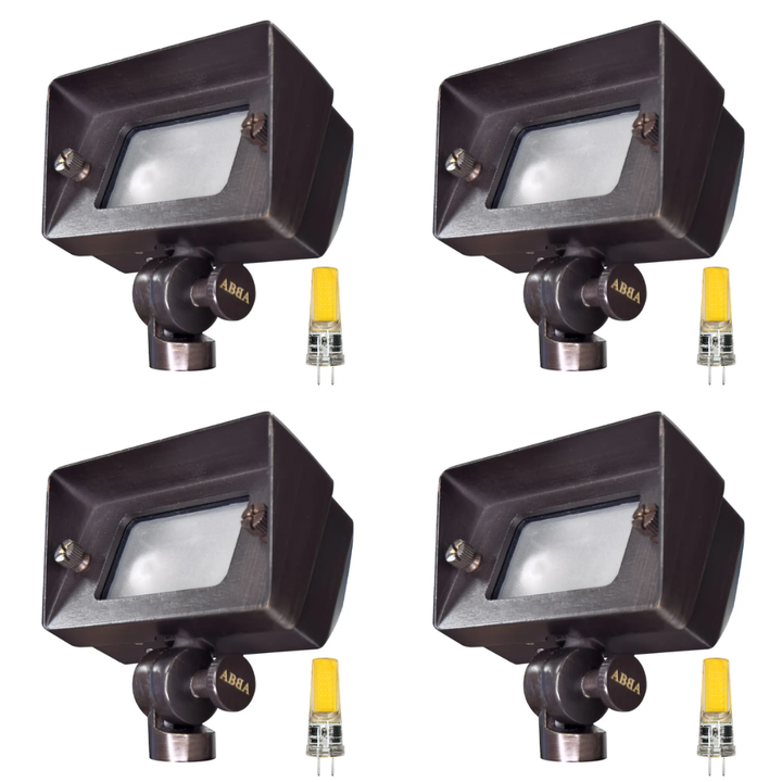 Outdoor Landscape Lighting LED 12V Low Voltage FPB01 4x/8x/12x Package Brass Rectangular LED Directional Floodlight Adjustable Lighting 3W 3000K Bulb 4 Pack Dark Brass