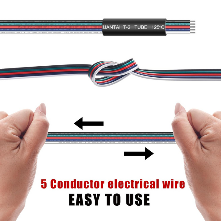 100ft RGBW LED Extension Cable 22 Gauge 5Pin 12V-24V DC Electrical Wire 5 Colors 22AWG Wires with 10PCS Heat-shrinkable Tubes for RGBW 3528 5050 Led Strip