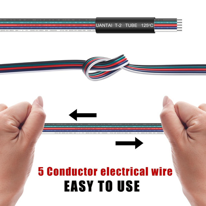 100ft RGBW LED Extension Cable 22 Gauge 5Pin 12V DC Electrical Wire 5 Colors 22AWG Wires with 10PCS Connectors for RGBW 3528 5050 Led Strip