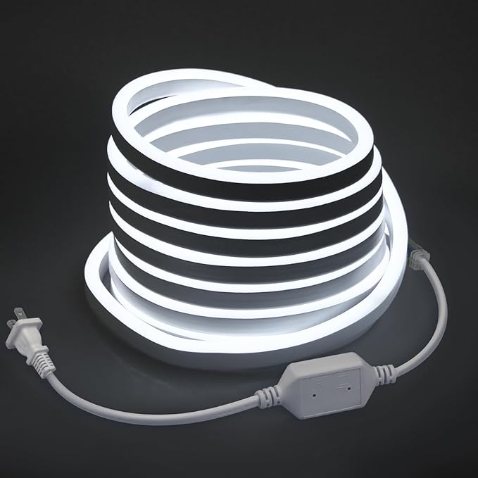 SLNR10 Dotless COB Neon LED Strip Light 110-130V IP67 Outdoor Rated Dimmable High Voltage Silicone Strip Light with Mounting Clips, Screws, Power Adapter with Dimmer and Remote Control