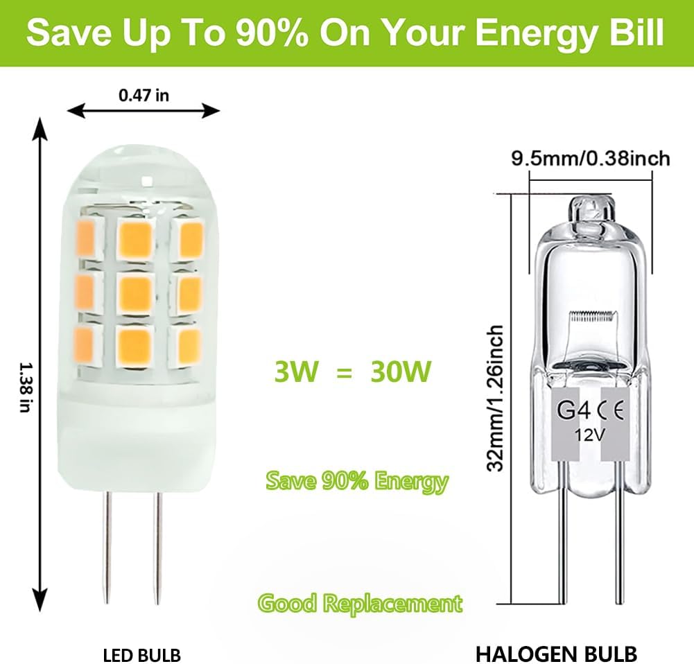 5 Pack G4 3W Bi Pin 3000K/6000K LED Ceramic Capsule 120V Line Voltage Bulb Energy Efficient Light
